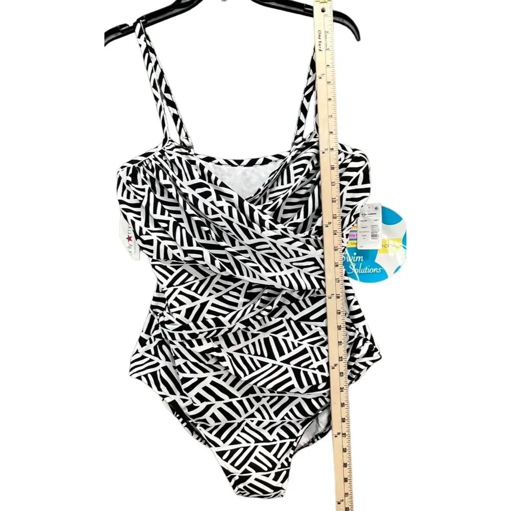 Swim Solutions Swimsuit Womens‎ 20 Black White Ruched Underwire Tummy Control - Picture 7 of 15